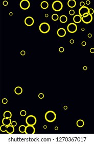 Yellow circles on a black background. Flying confetti. The contour of intersecting circles.