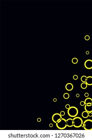 Yellow circles on a black background. Flying confetti. The contour of intersecting circles.