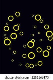 Yellow circles on a black background. Flying confetti. The contour of intersecting circles.