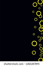 Yellow circles on a black background. Flying confetti. The contour of intersecting circles.
