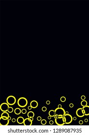Yellow circles on a black background. Flying confetti. The contour of intersecting circles.