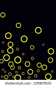 Yellow circles on a black background. Flying confetti. The contour of intersecting circles.