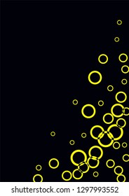 Yellow circles on a black background. Flying confetti. The contour of intersecting circles.