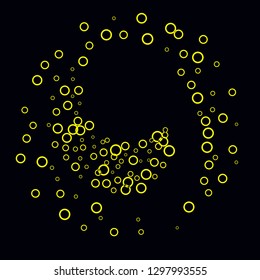 Yellow circles on a black background. Flying confetti. The contour of intersecting circles.