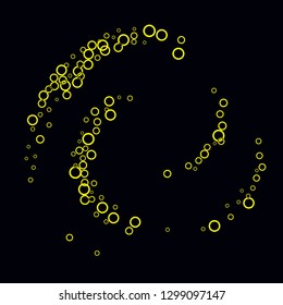 Yellow circles on a black background. Flying confetti. The contour of intersecting circles.