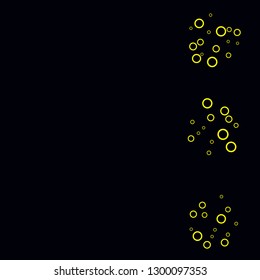 Yellow circles on a black background. Flying confetti. The contour of intersecting circles.