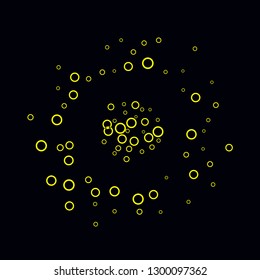 Yellow circles on a black background. Flying confetti. The contour of intersecting circles.