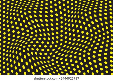 Gelbe Kreise auf einem schwarzen Hintergrund Modernes schlichtes abstraktes Gelb Farbe kleines Polka Punkt Wellenmuster auf schwarzem Hintergrund