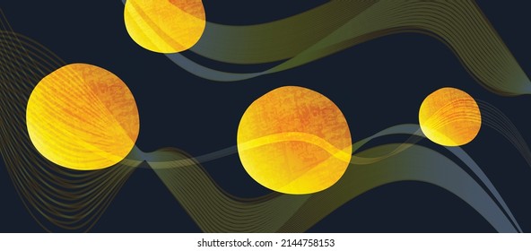 Yellow circles on a dark blue background. Elegant vector illustration. Contemporary, abstract design for background, wallpaper, card, brochure, presentation, fabric	