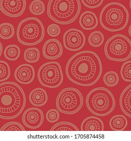 yellow circles on red. fancy doodle elements. fancy polka dot