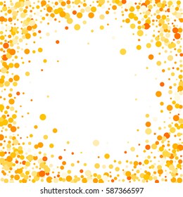 Yellow circles on white background.  Vector colorful round confetti splash isolated on white background.  