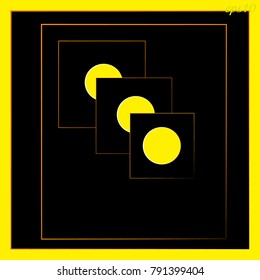 Yellow circles in red squares on a black background super conceptual logo for print