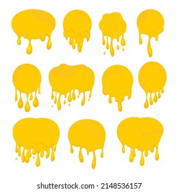 Yellow circles and streaks. Butter, honey, syrup. A design element. Vector set in a flat style.