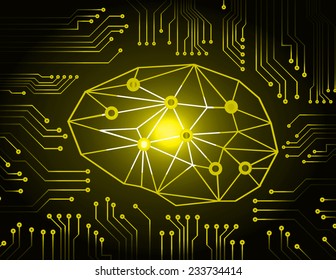 yellow circuit board vector background, computer technology illustration, form of brain eps10 