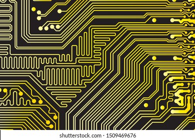 yellow circuit board vector illustration. black background