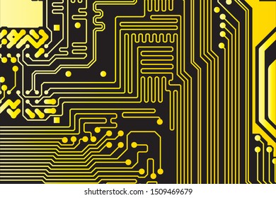 yellow circuit board vector illustration. black background