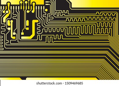 yellow circuit board vector illustration. black background