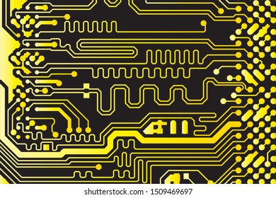 yellow circuit board vector illustration. black background