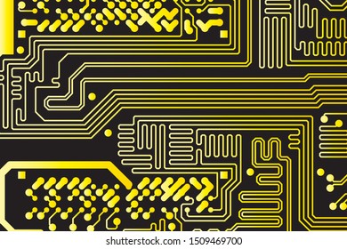 yellow circuit board vector illustration. black background