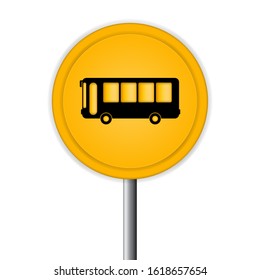 Yellow circular bus stop sign, Traffic road symbol, Public transport station
