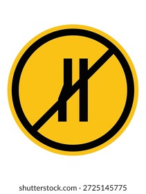 Yellow Circular Caution Symbol with Black Lines and Barrier Design