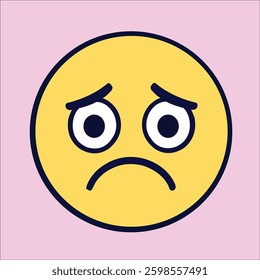 Yellow Circular Emoji with Downward-Turned Eyebrows and Mouth, Depicting Sadness or Worry, Set Against a Light Pink Background.



