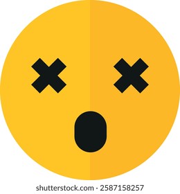 Yellow circular face emoji with black "X" eyes and open oval mouth expressing shock or surprise. Expression, emoji, surprise