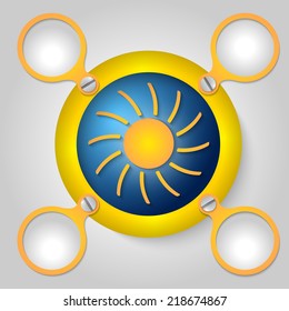 yellow circular frame for text and sun