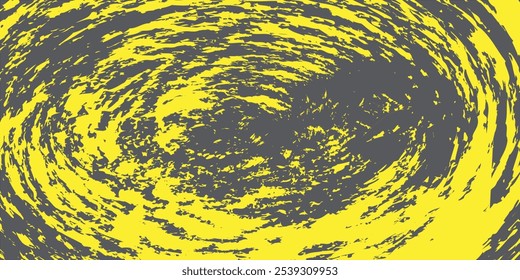 yellow circular grunge texture, brush strokes isolated on gray background.

