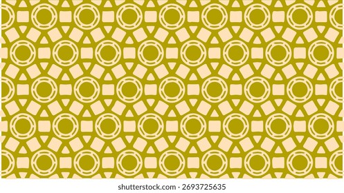 Yellow circular line pattern with repeating abstract shapes, creating a modern seamless geometric design.