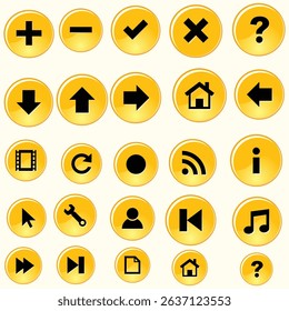 Yellow Circular Media Control Icons Vector