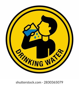 A yellow circular sign indicating a drinking water station or area.