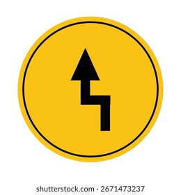 Señal de tráfico circular amarilla que indica la dirección de giro de la carretera