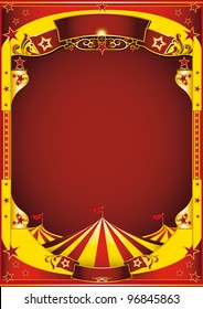 Circo amarillo con gran ventaja. Fondo rojo y amarillo para un afiche.