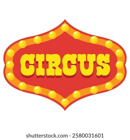 Yellow Circus lettering on red background with yellow bulbs suitable for carnival promotions, circus events, or vintagethemed designs. Bold and eyecatching.