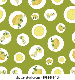 Yellow citron parts and cocktails vector seamless