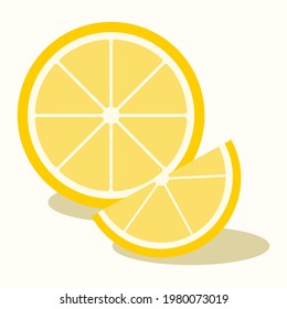Yellow citrus slices of lemon. The style is hand-drawn and cartoonish. All objects are isolated. Vector 8 eps