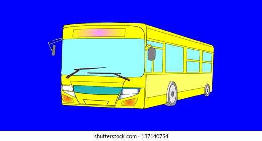 yellow city bus isolated on blue background