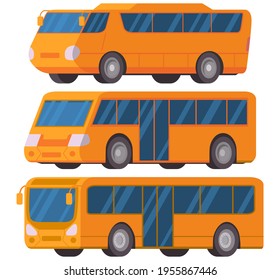 Yellow city bus. Vector illustration car flat style.Vehicle side view.Tourist intercity modern bus.Isolated on white background.