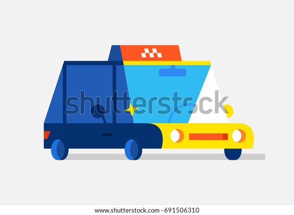 Yellow City taxi car in a\
flat style
