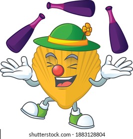 Yellow clamp mascot cartoon design playing Juggling on circus . Vector illustration