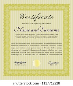 Yellow Classic Certificate template. With background. Modern design. Detailed. 