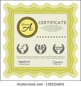 Yellow Classic Certificate template. With background. Detailed. Money Pattern design. 