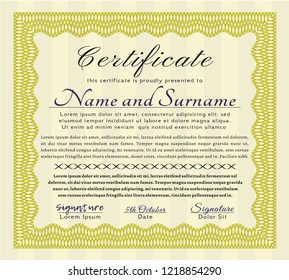 Yellow Classic Certificate template. With background. Detailed. Lovely design. 