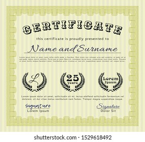 Yellow Classic Certificate template. With background. Beauty design. Customizable, Easy to edit and change colors. 