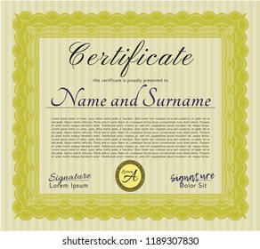 Yellow Classic Certificate template. Complex background. Customizable, Easy to edit and change colors. Lovely design. 