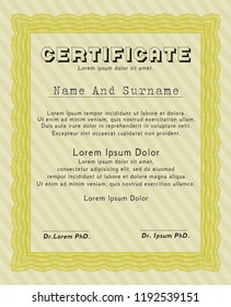 Yellow Classic Certificate template. With complex linear background. Detailed. Superior design. 