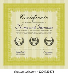 Yellow Classic Certificate template. With complex background. Modern design. Vector illustration. 