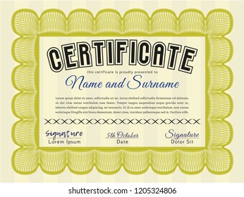 Yellow Classic Certificate template. Complex background. Detailed. Sophisticated design. 