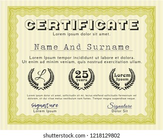 Yellow Classic Certificate template. Complex background. Customizable, Easy to edit and change colors. Perfect design. 